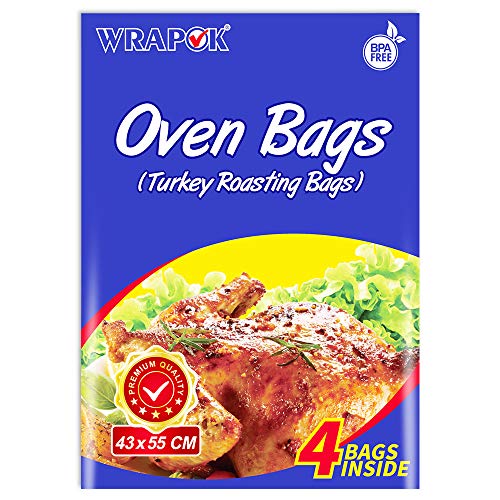 WRAPOK Bolsas para horno de cocina para la carne de pollo de Turquía Carne de aves de corral Pescado Vegetal de mariscos - 4 bolsas (17 x 21.5 pulgadas)