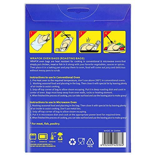 WRAPOK Bolsas para horno de cocina para la carne de pollo de Turquía Carne de aves de corral Pescado Vegetal de mariscos - 4 bolsas (17 x 21.5 pulgadas)