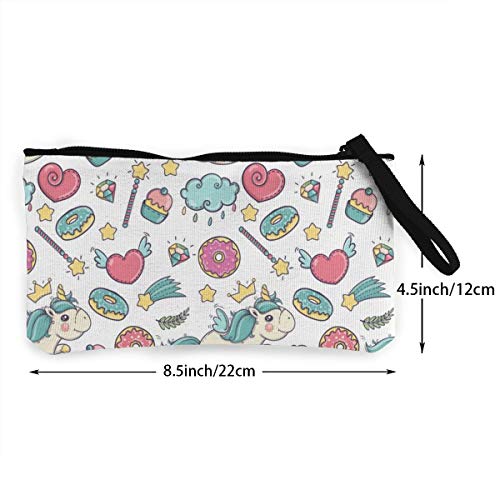 Wrution - Monedero de Lona con diseño de Unicornio con Tarta con Cremallera, tamaño pequeño, Portable, Gran Capacidad, Personalizable