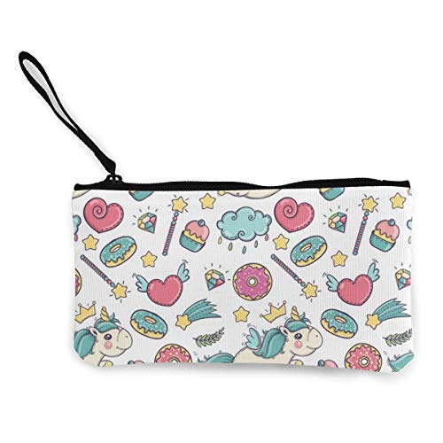 Wrution - Monedero de Lona con diseño de Unicornio con Tarta con Cremallera, tamaño pequeño, Portable, Gran Capacidad, Personalizable