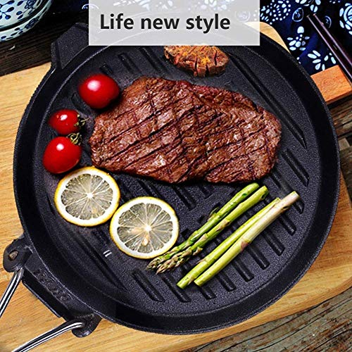 WSJ Ollas, sartenes, Parrilla Redonda de Hierro Fundido, sartén de sartén, sartén con Mango Plegable, con calderas de Aceite, para Filete o Barbacoa, sartén de 24cm9.45 Pulgadas