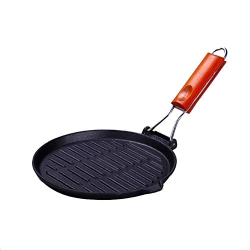 WSJ Ollas, sartenes, Parrilla Redonda de Hierro Fundido, sartén de sartén, sartén con Mango Plegable, con calderas de Aceite, para Filete o Barbacoa, sartén de 24cm9.45 Pulgadas