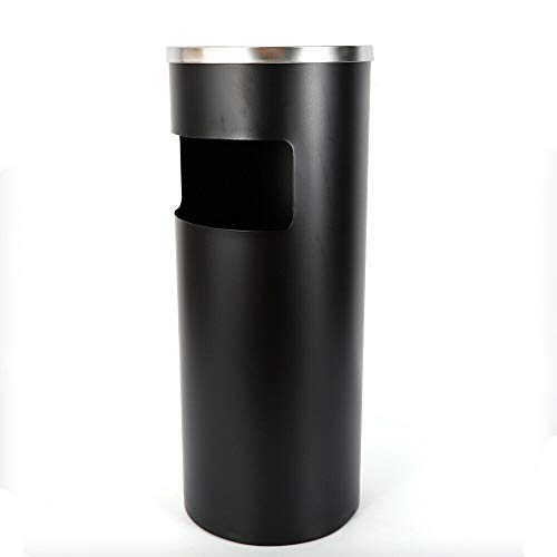 WUPYI2018 - Papelera de Acero Inoxidable con cenicero, Color Negro, diámetro 25 cm, Altura 62 cm