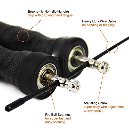 WYJBD Carga de la Velocidad comba de Banda de Sudor Asas Ajustables con rodamientos de Bolas de Doble Entrenamiento Unders Saltar de Entrenamiento de la Aptitud (Color: Negro, Tamaño: Libre)