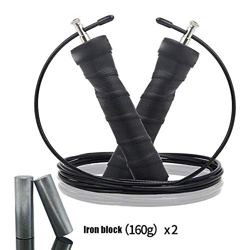 WYJBD Carga de la Velocidad comba de Banda de Sudor Asas Ajustables con rodamientos de Bolas de Doble Entrenamiento Unders Saltar de Entrenamiento de la Aptitud (Color: Negro, Tamaño: Libre)