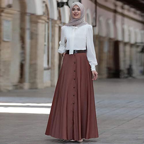 Wyxogncuw Cuello Alto Falda Larga Plisada en el Suelo Faldas Maxi sin Cinturilla (Color : Coffee, Size : XXL)