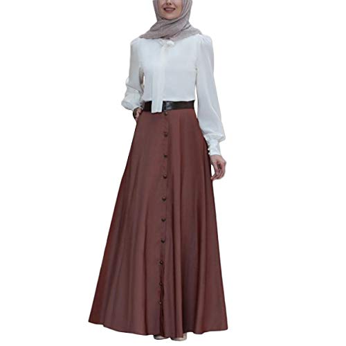 Wyxogncuw Cuello Alto Falda Larga Plisada en el Suelo Faldas Maxi sin Cinturilla (Color : Coffee, Size : XXL)