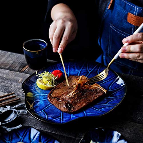 WYZQ Plato de cerámica japonés Plato Occidental Plato de Pasta Plato de Plato Plato de Carne Plato de Plato Disco doméstico Plato de Plato (Color: Azul, Tamaño: 27.5 * 27.5 * 2.5cm), Vajilla