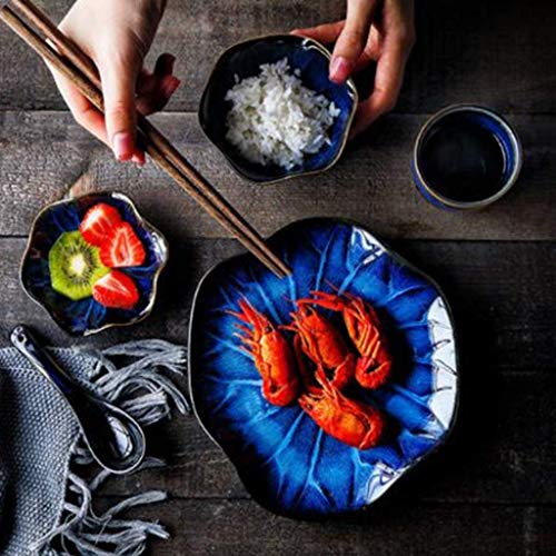WYZQ Plato de cerámica japonés Plato Occidental Plato de Pasta Plato de Plato Plato de Carne Plato de Plato Disco doméstico Plato de Plato (Color: Azul, Tamaño: 27.5 * 27.5 * 2.5cm), Vajilla