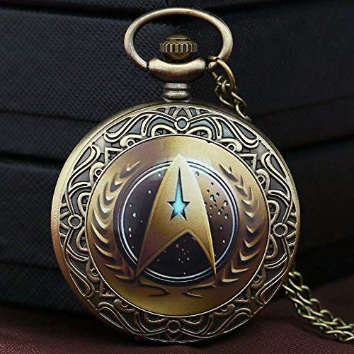 WYZQ Reloj de Bolsillo de Cuarzo con patrón de SART Trek Antiguo, Reloj De Bronce Steampunk para Hombre, Reloj De niño, Collar, Cadena, Regalo, Reloj De Bolso