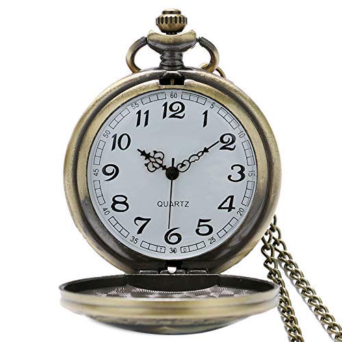 WYZQ Reloj de Bolsillo de Cuarzo con patrón de SART Trek Antiguo, Reloj De Bronce Steampunk para Hombre, Reloj De niño, Collar, Cadena, Regalo, Reloj De Bolso
