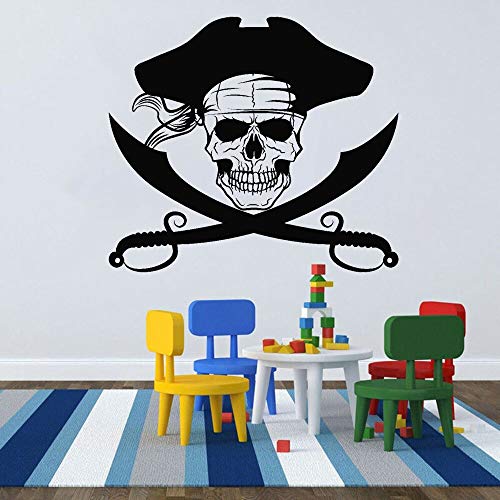 wZUN Adhesivo de Pared de Calavera de mar para habitación de niños, Armario Art Deco, Calavera Pirata, Espada, Vinilo náutico, calcomanía de Pared 42X37cm