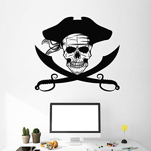 wZUN Adhesivo de Pared de Calavera de mar para habitación de niños, Armario Art Deco, Calavera Pirata, Espada, Vinilo náutico, calcomanía de Pared 42X37cm