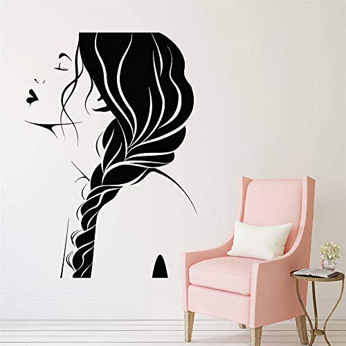 wZUN Belleza Peluquería Larga Chica Cara Peinado Etiqueta de la Pared Peluquería Logotipo de la Tienda Decoración de Pared Papel Pintado de Vinilo 42X58cm