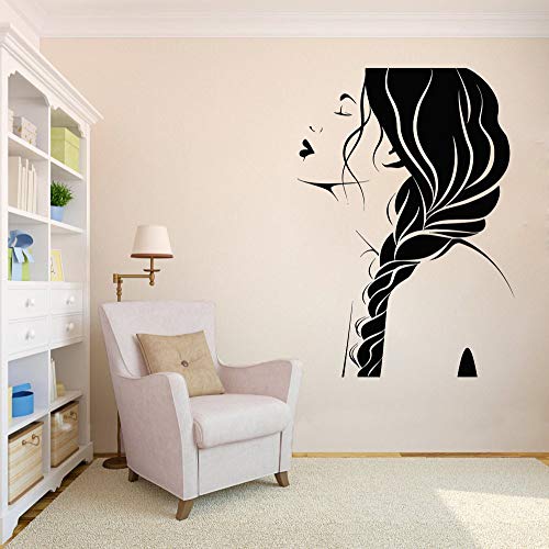 wZUN Belleza Peluquería Larga Chica Cara Peinado Etiqueta de la Pared Peluquería Logotipo de la Tienda Decoración de Pared Papel Pintado de Vinilo 42X58cm