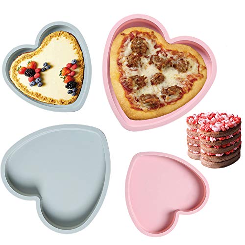 X-BLTU 4 PCS Molde para Pasteles Molde de Silicona para Hornear,Molde de Pastel en Forma de Corazón Molde para Bandeja de repostería Molde de Pastel Antiadherente Tipo de corazón de 6 y 8 Pulgadas