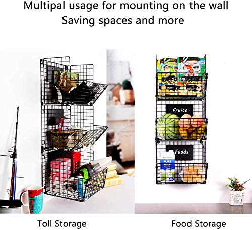X-cosrack Cestas de Frutas y Verduras Colgantes de 3 Niveles con Rueda-Organizador de La Cesta,5pcs S-Hooks,Pizarras Extraíbles, Cocina,Frutas,Verduras,Artículos de Tocador,Negro