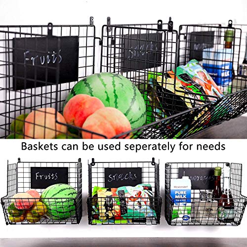 X-cosrack Cestas de Frutas y Verduras Colgantes de 3 Niveles con Rueda-Organizador de La Cesta,5pcs S-Hooks,Pizarras Extraíbles, Cocina,Frutas,Verduras,Artículos de Tocador,Negro