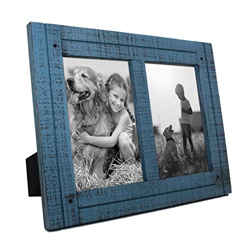X-Point - Art Design Frame Marco para Cuadros Vintage, Marco para 2 Fotos, Fotos de 10 x 15 cm, Marco de Color Azul rubí para Collage de Fotos, rústico, Marco para Collage, Marco Retro