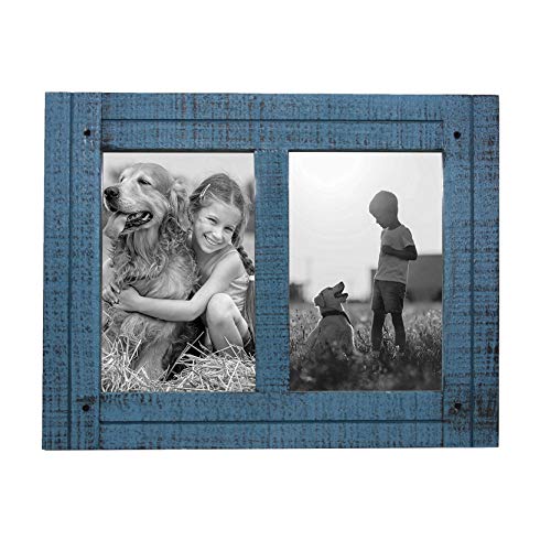 X-Point - Art Design Frame Marco para Cuadros Vintage, Marco para 2 Fotos, Fotos de 10 x 15 cm, Marco de Color Azul rubí para Collage de Fotos, rústico, Marco para Collage, Marco Retro