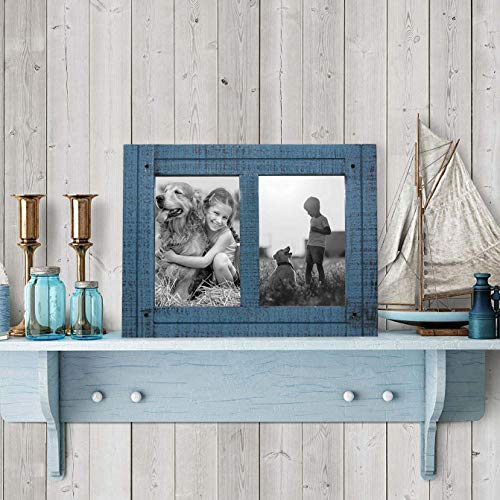 X-Point - Art Design Frame Marco para Cuadros Vintage, Marco para 2 Fotos, Fotos de 10 x 15 cm, Marco de Color Azul rubí para Collage de Fotos, rústico, Marco para Collage, Marco Retro