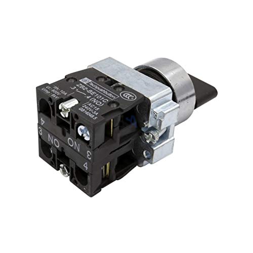 XB2-BD53 Selector de 3 posiciones con retorno al centro (ON)-OFF-(ON) negro con contacto normalmente abierto 2 N.A. Recambio para limpiacristales industrial Telemecanique D.22 mm