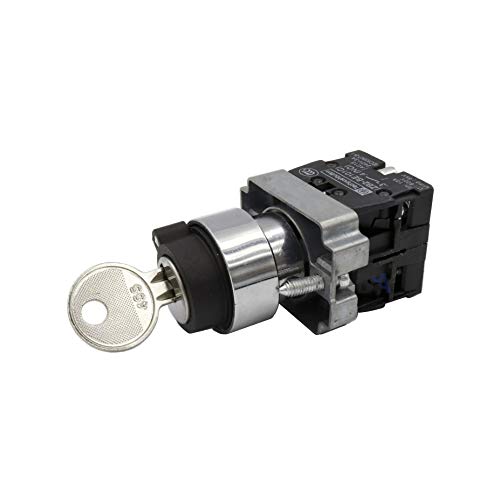 XB2-BG33 Selector de llave 3 posiciones estables 1-0-2 ON-OFF-ON negro con contacto normalmente abierto 2 N.A. Recambio para limpiacristales industrial Telemecanique D.22 mm