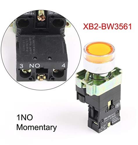 XB2-BW3561 Botón luminoso amarillo con contacto normalmente abierto N.A. + Lámpara de 24 V CA CC de repuesto para limpiaparabrisas, industrial, telescópica, diámetro 22 mm