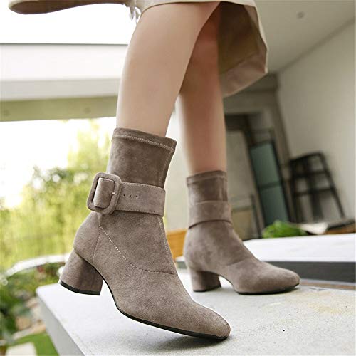XBRMMM Botas de Moda para Mujer Tubo de Estufa Femenino con Cabeza Cuadrada Gruesa Europa y Estados Unidos Manga en Las Botas 2018 Nuevas Botas de Gamuza Salvaje de otoño