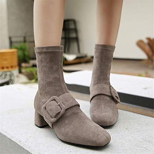 XBRMMM Botas de Moda para Mujer Tubo de Estufa Femenino con Cabeza Cuadrada Gruesa Europa y Estados Unidos Manga en Las Botas 2018 Nuevas Botas de Gamuza Salvaje de otoño