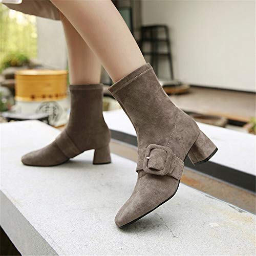 XBRMMM Botas de Moda para Mujer Tubo de Estufa Femenino con Cabeza Cuadrada Gruesa Europa y Estados Unidos Manga en Las Botas 2018 Nuevas Botas de Gamuza Salvaje de otoño
