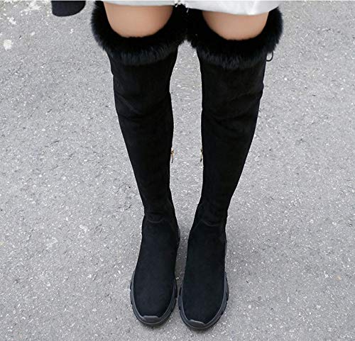 XBRMMM Mujer Botas de Motociclista para Mujer/Cuello de Piel Sexy Botas sobre la Rodilla 2018 otoño Invierno Nueva Estufa de Cuero cálida Botas Planas Casuales