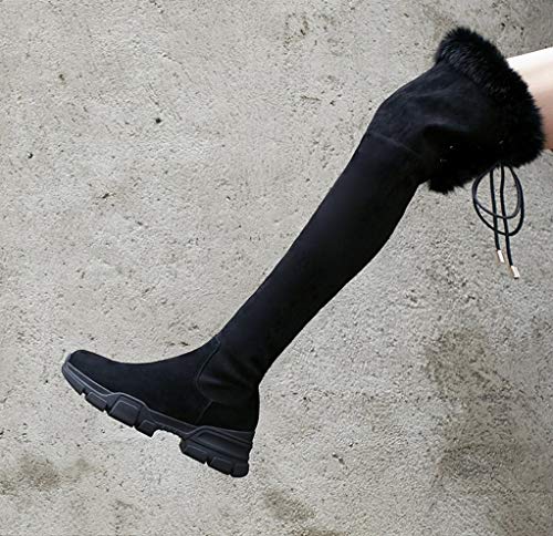 XBRMMM Mujer Botas de Motociclista para Mujer/Cuello de Piel Sexy Botas sobre la Rodilla 2018 otoño Invierno Nueva Estufa de Cuero cálida Botas Planas Casuales