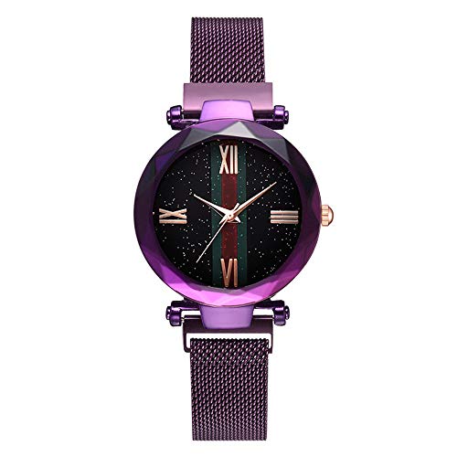 xbwwt Reloj de Cuarzo de Mujeres, Relojes magnéticos de Cierre de cinturón de Malla de Acero Inoxidable con el Calendario y el Reloj Estrellas de Cielo