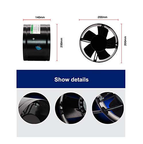 Xcmenl Ventilador Extractor 65W Ventilador de ventilación de conducto, Ventilador de conducto 200mm ventilación por extracción de viviendas baños, cocinas