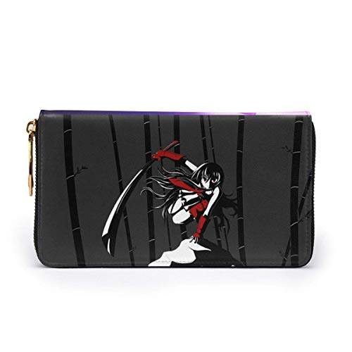 XCNGG Akame Ga Kill Cartera con bloqueo de carteras de cuero genuino Cartera con doble cremallera Organizador Bolsa de embrague Titular de la tarjeta de crédito Monedero de gran capacidad Bolsa de tel