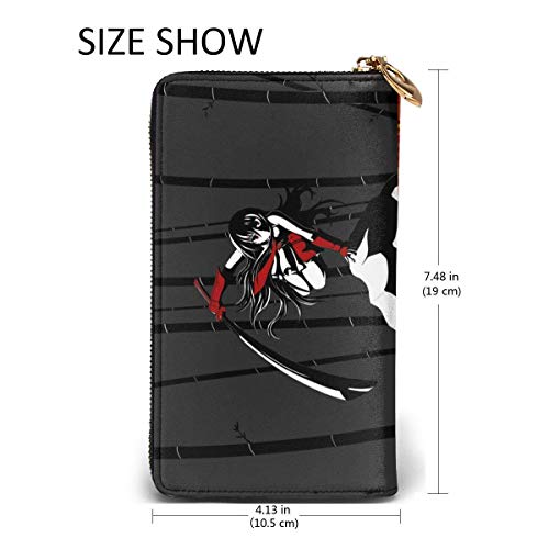 XCNGG Akame Ga Kill Cartera con bloqueo de carteras de cuero genuino Cartera con doble cremallera Organizador Bolsa de embrague Titular de la tarjeta de crédito Monedero de gran capacidad Bolsa de tel