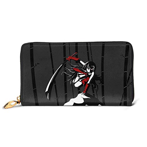 XCNGG Akame Ga Kill Cartera con bloqueo de carteras de cuero genuino Cartera con doble cremallera Organizador Bolsa de embrague Titular de la tarjeta de crédito Monedero de gran capacidad Bolsa de tel