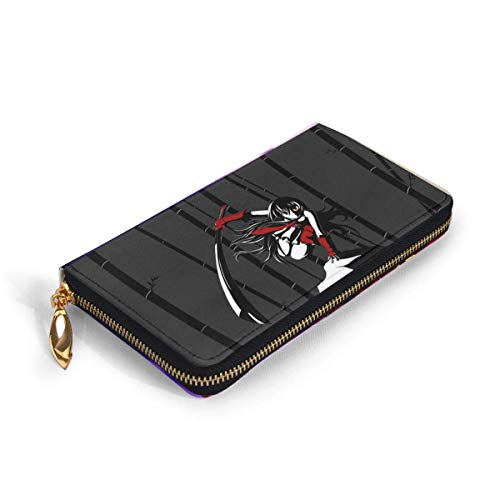 XCNGG Akame Ga Kill Cartera con bloqueo de carteras de cuero genuino Cartera con doble cremallera Organizador Bolsa de embrague Titular de la tarjeta de crédito Monedero de gran capacidad Bolsa de tel