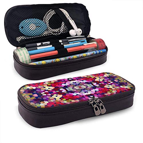 XCNGG Bolso de lápiz de cuero con diseño personalizado de confeti de víspera de año nuevo, estuche para lápices con estuche para lápices con doble cremallera para la escuela de niños y niñas adolescen