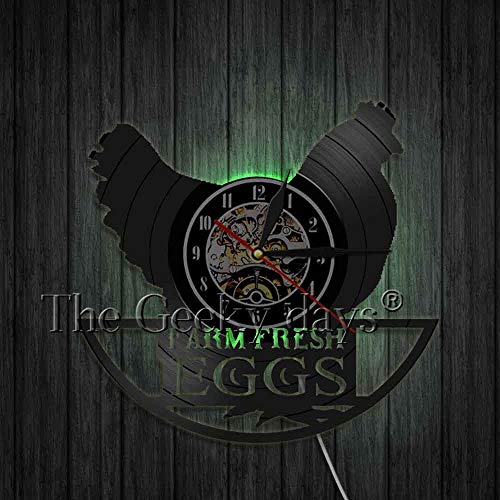 xcvbxcvb 1 Pieza Silueta de Pollo Granja Huevo Fresco Cuarzo Reloj de Pared 3D Reloj de Vinilo Vintage Personalidad Arte decoración para Framhouse