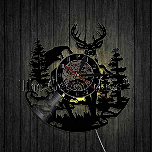 xcvbxcvb Wild Woodland Animal Forest Bull Elk Wall Art Decor Reloj Reloj de Pared de Vinilo silencioso de Cuarzo Reloj de Pared de diseño Moderno Reloj