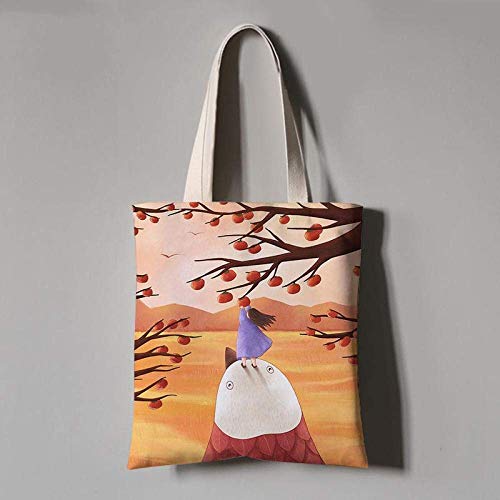 XD Panda Bolsas de Compras de Lona, ​​Arte escarchado de Frutas Rojas de otoño, Bolsa de Lona para Estudiantes Bolsa de Compras Verde portátil Bolsa de Viaje Diaria Unisex Lavado Plegable de Gran Cap