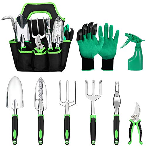Xddias 9 Piezas Juego Herramientas Jardín, Kit de Jardinería Juegos de Herramientas con Organizador Bolsa -Mangos Ergonómicos Ideal Jardinería Regalo