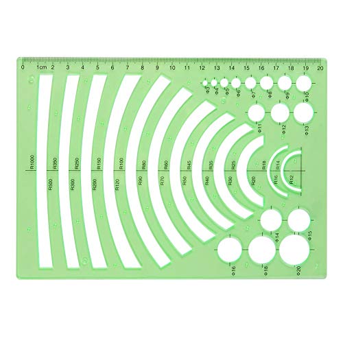 XDLink. Juego de 6 Reglas geométricas de plástico: círculo, hexágono, Cuadrado, triángulo óvalo, para geografía, matemáticas, croquis, esquemas; Color Verde