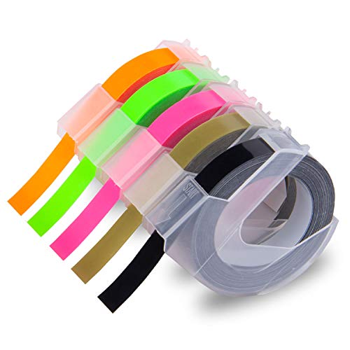 Xemax Compatible Plástico Cinta 9mm x 3m Reemplazo para Dymo 3D Cintas de Etiquetas Negro/Fluorescente Verde Rosa Naranja/Oro Autoadhesivo Casete para Dymo Junior Omega 1540, Motex E-101 E-303, 5-Pack