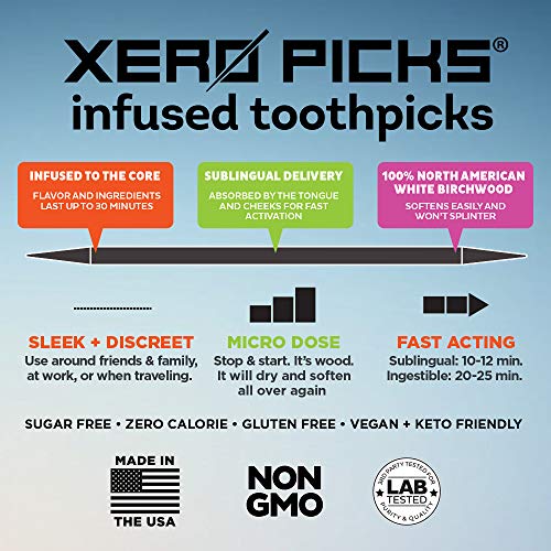 Xero Picks palillos de dientes de sabor para el aliento fresco y la prevención de la sequedad de boca, Palillos de dientes de madera 100 púas (5 paquetes) (Churro)