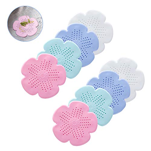 XGzhsa Fregadero colador de Goma, Filtro de Lavabo de Silicona, Colador de Drenaje de Flores de Silicona antiobstrucción de 8 Piezas con Ventosa para baño de Cocina (Verde, Rosa, Azul, Blanco)