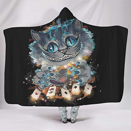 XHJQ88 Manta de murciélago Cheshire Cat Hat Patrón de impresión Micro Fibra Ocio desgaste Sudadera con capucha Robe - Gato Sonriente Grande Se adapta a las Mujeres Adultas Uso Blanco 150x101cm