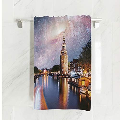 XiangHeFu Ducha Altamente Absorbente Uso múltiple Noche Edificios Barcos Canal Cielo y Vía Láctea Baño Toalla de Manos SPA Ultra Suave